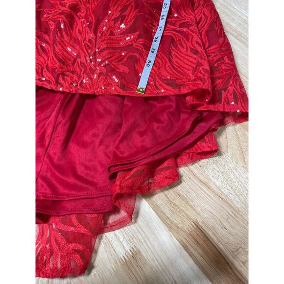 Mac Duggal NWOT Embellished Puff Sleeve Plunge Neck Trumpet Gown Size 10 Red - Picture 9 of 9